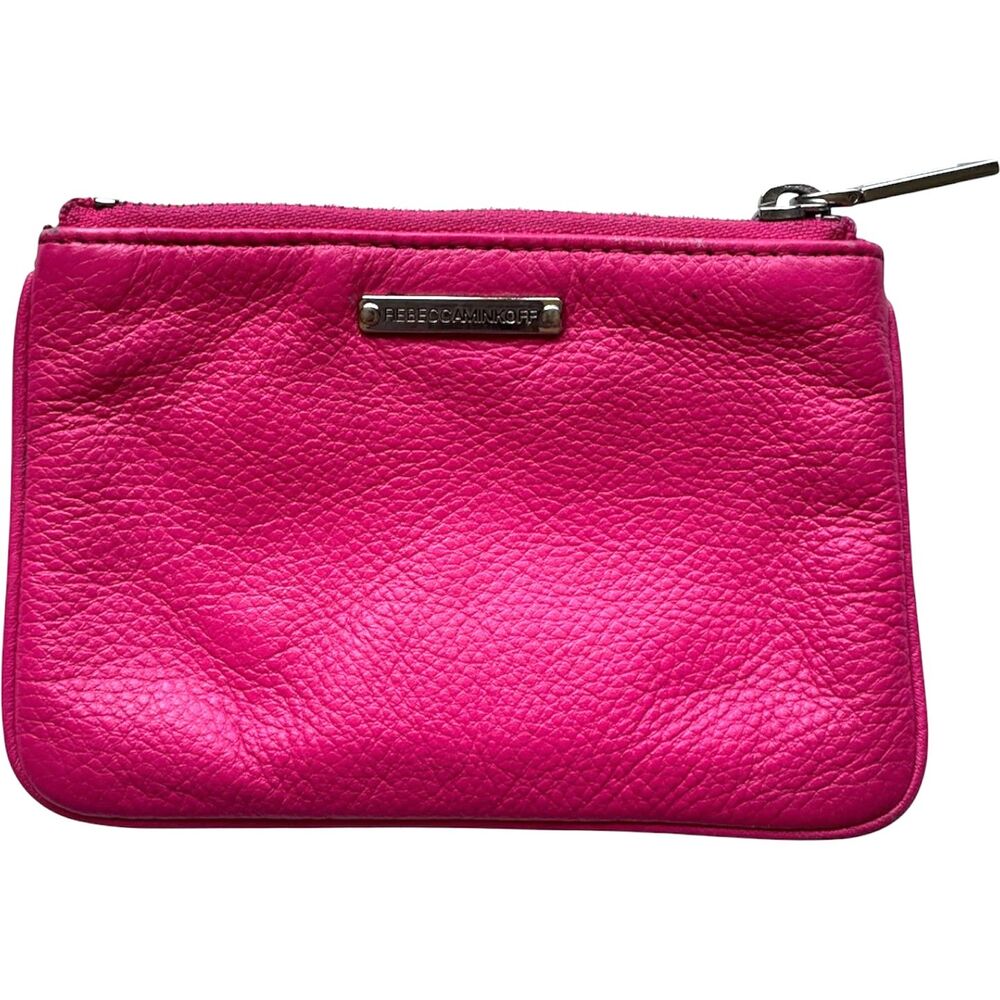 Rebecca Minkoff Mani Pedi Fund Hot Pink Pebbled Leather Zip Wallet Coin Pouch - Picture 2 of 9